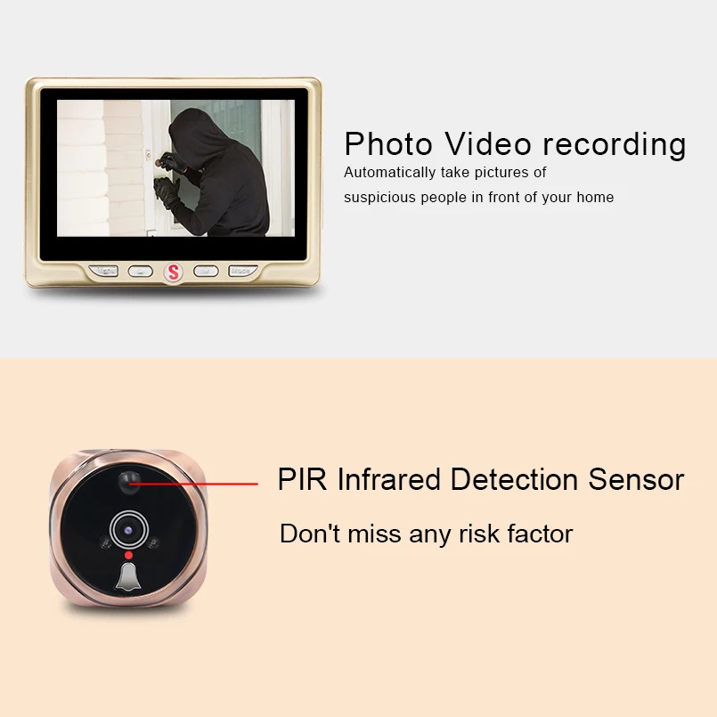 4.3 inchLCD Peephole Doorbell Camera  120°PIR Motion Detection Video Recording & IR Night Vision