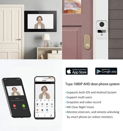 Wired Video Doorbell Apartment Intercom with 7 inch Touch Monitor System,1080P Doorphone Door Camera,TUYA WiFi Smart Home Video Intercom Door Phone Kits for Home Villa