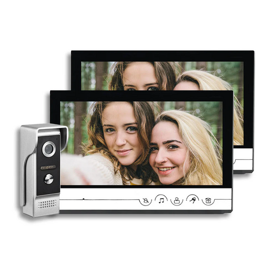 9 Inch Video Door Phone System Wired Video Intercom Video Doorbell Alloy IR Camera Remote Unlock 1 Doorbell with 2 Monitor