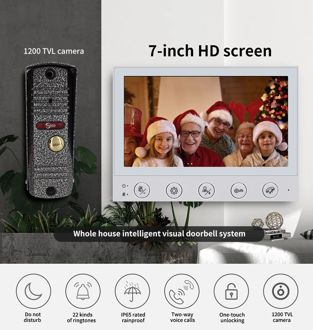 7-inch HD Screen Video Doorbell System  1200 TVL Camera IP65 Rainproof Two-Way Voice  One-Touch Unlock