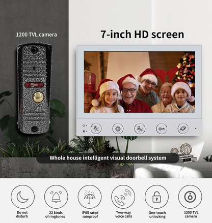 7-inch HD Screen Video Doorbell System  1200 TVL Camera IP65 Rainproof Two-Way Voice  One-Touch Unlock