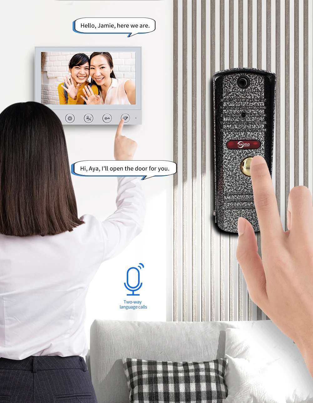 7-inch HD Screen Video Doorbell System  1200 TVL Camera IP65 Rainproof Two-Way Voice  One-Touch Unlock