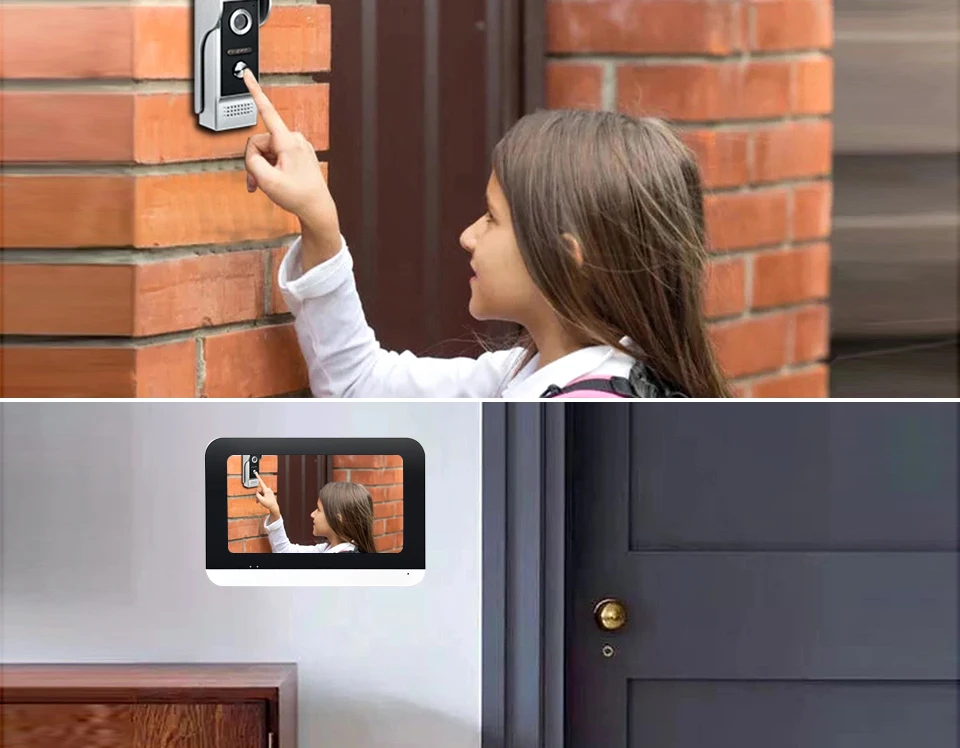 7 inch Touch Screen Video Intercom System  Security Camera 16G SD Card Electronic Lock Power Supply Home Access Control