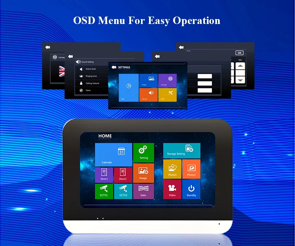 7 inch Touch Screen Video Intercom System  Security Camera 16G SD Card Electronic Lock Power Supply Home Access Control