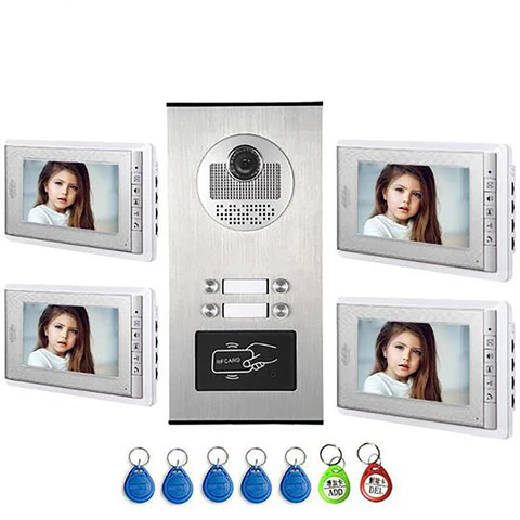 XiVision 2/3/4 Units Apartment Intercom System Video Doorbell Camera Aluminum Alloy 7" Monitor 7 RFID Card