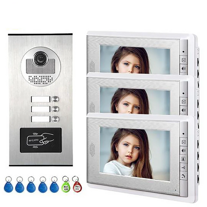 XiVision 2/3/4 Units Apartment Intercom System Video Doorbell Camera Aluminum Alloy 7" Monitor 7 RFID Card