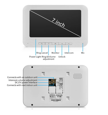 4-Wired Video Doorbell with 7" Monitor | Multi-Camera Doorphone for Villa Home Security