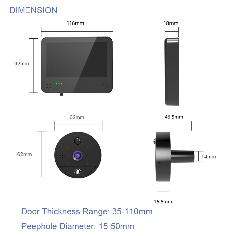 1080P WiFi Peephole Video Doorbell Camera  Tuya APP Remote Control High-Sensitivity Motion Detection for Home