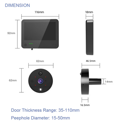 1080P WiFi Peephole Video Doorbell Camera  Tuya APP Remote Control High-Sensitivity Motion Detection for Home