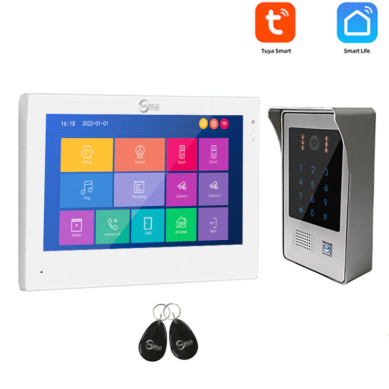 Tuya Smart Home 7 inch Wired Video Door Phone Intercom System Video Doorbell Camera IR Night Vision Dual-way Intercom for Apartment Security