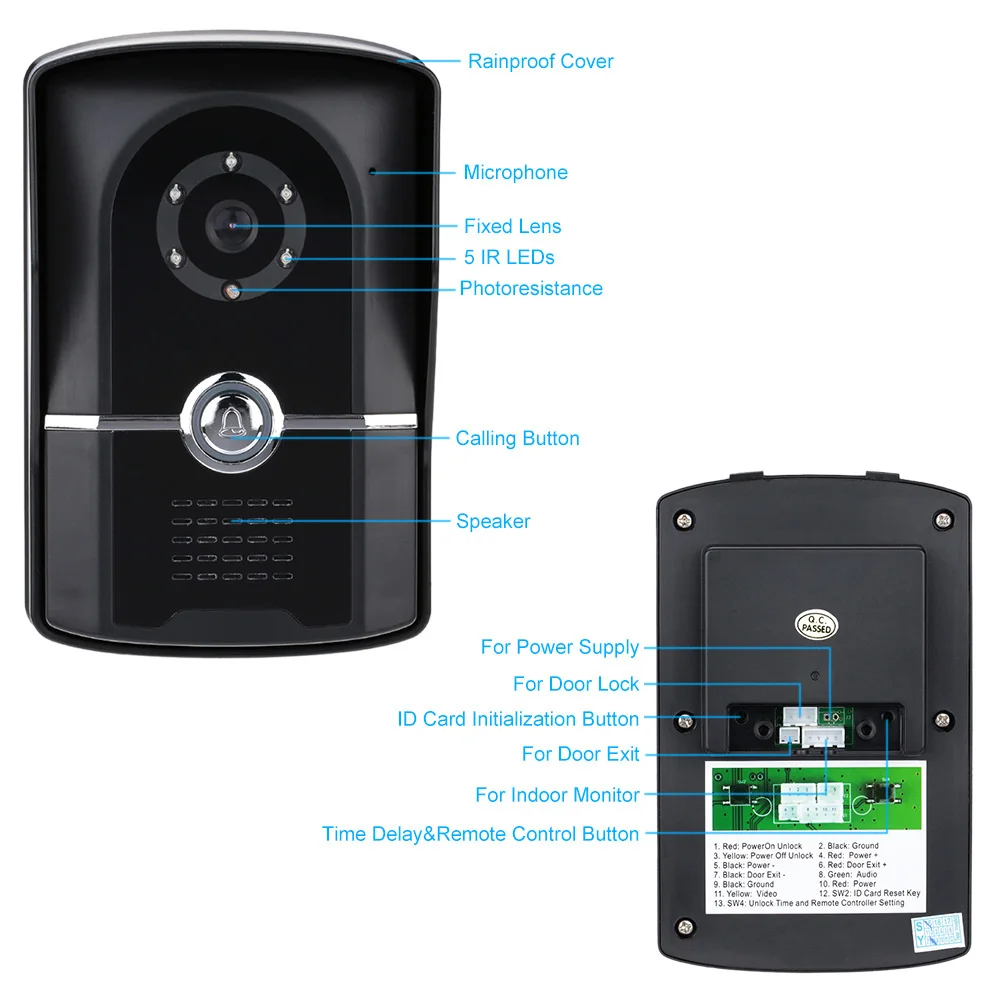 7 inch Video Door Phone Intercom System Recording Monitor IR Night Vision Camera App Remote Unlock