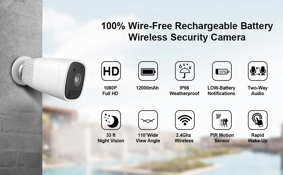Tuya Wireless Security Camera with 12000mAh Battery | APP Control, Motion Detection, Two - Way Talk