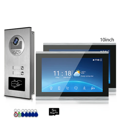 XiVision Tuya-Powered 4-Wired Video Intercom System with 10-Inch Screen – 1-to-12 Silver Video Door Phone for Multi-Unit Buildings