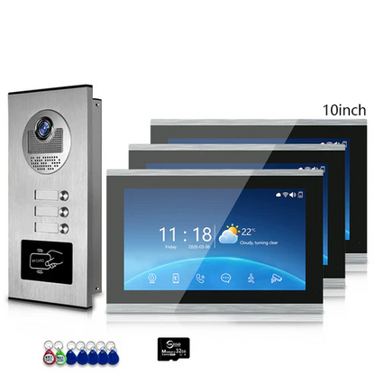 XiVision Tuya-Powered 4-Wired Video Intercom System with 10-Inch Screen – 1-to-12 Silver Video Door Phone for Multi-Unit Buildings