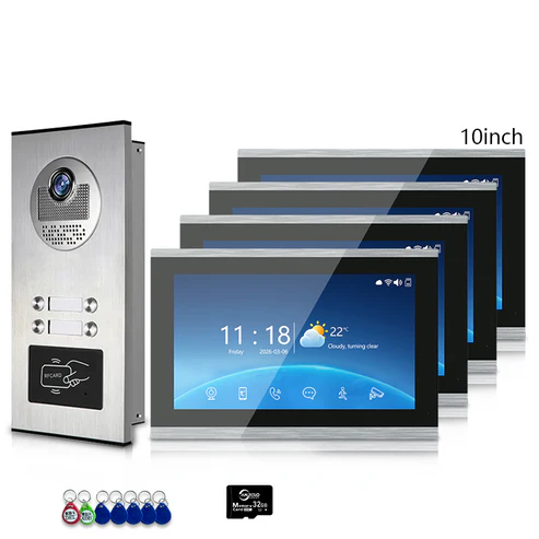 XiVision Tuya-Powered 4-Wired Video Intercom System with 10-Inch Screen – 1-to-12 Silver Video Door Phone for Multi-Unit Buildings
