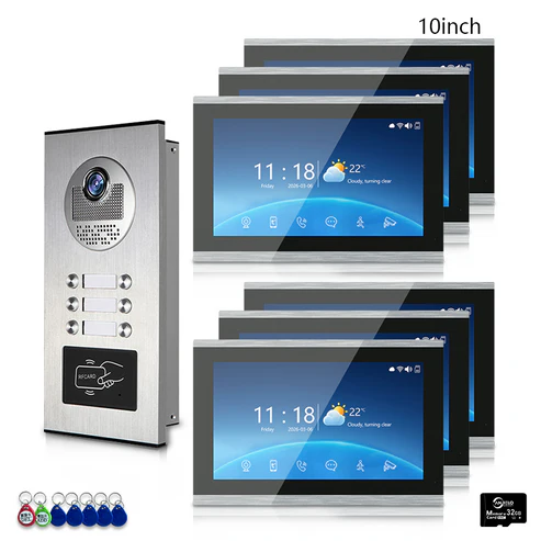 XiVision Tuya-Powered 4-Wired Video Intercom System with 10-Inch Screen – 1-to-12 Silver Video Door Phone for Multi-Unit Buildings