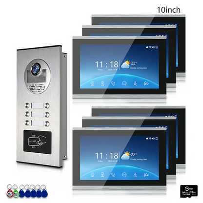 XiVision Tuya-Powered 4-Wired Video Intercom System with 10-Inch Screen – 1-to-12 Silver Video Door Phone for Multi-Unit Buildings