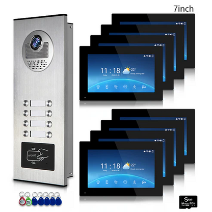 XiVision Tuya-Powered 4-Wired Video Intercom System with 10-Inch Screen – 1-to-12 Silver Video Door Phone for Multi-Unit Buildings