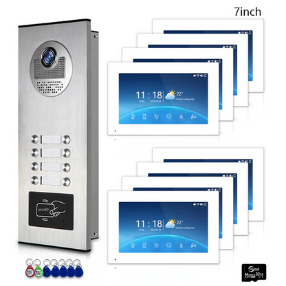 XiVision Tuya-Powered 4-Wired Video Intercom System with 10-Inch Screen – 1-to-12 Silver Video Door Phone for Multi-Unit Buildings