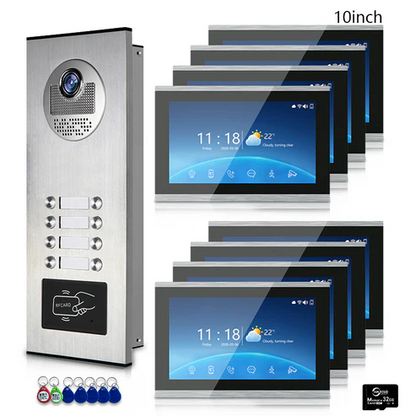 XiVision Tuya-Powered 4-Wired Video Intercom System with 10-Inch Screen – 1-to-12 Silver Video Door Phone for Multi-Unit Buildings