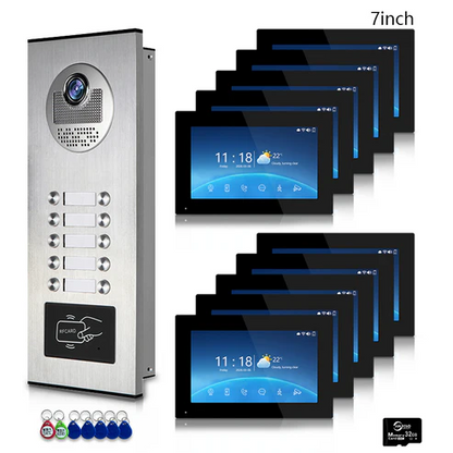 XiVision Tuya-Powered 4-Wired Video Intercom System with 10-Inch Screen – 1-to-12 Silver Video Door Phone for Multi-Unit Buildings
