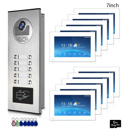 XiVision Tuya-Powered 4-Wired Video Intercom System with 10-Inch Screen – 1-to-12 Silver Video Door Phone for Multi-Unit Buildings