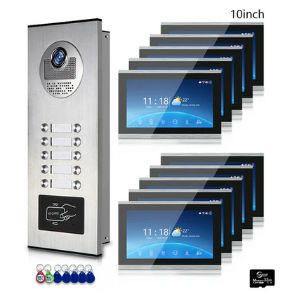 XiVision Tuya-Powered 4-Wired Video Intercom System with 10-Inch Screen – 1-to-12 Silver Video Door Phone for Multi-Unit Buildings