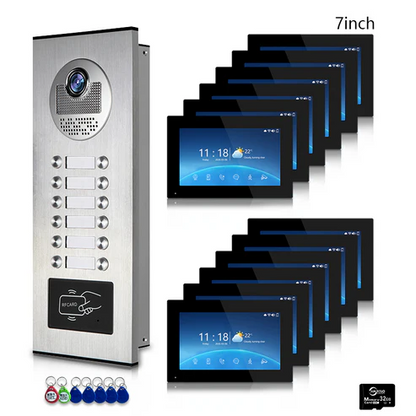 XiVision Tuya-Powered 4-Wired Video Intercom System with 10-Inch Screen – 1-to-12 Silver Video Door Phone for Multi-Unit Buildings