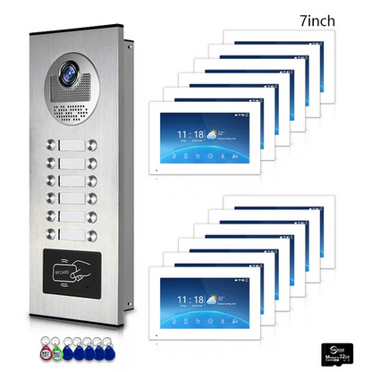 XiVision Tuya-Powered 4-Wired Video Intercom System with 10-Inch Screen – 1-to-12 Silver Video Door Phone for Multi-Unit Buildings