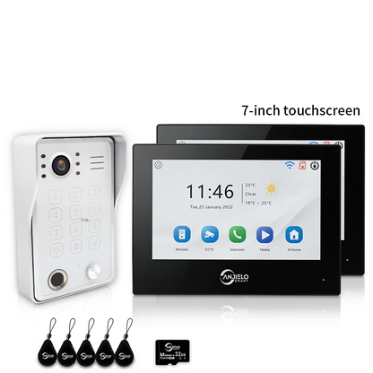 XiVision 4-Wire WiFi Video Intercom System Tuya Smart 5-in-1 Access, 7/10 Inch Touch Screen Video Doorbell with Fingerprint Password RFID App Unlock