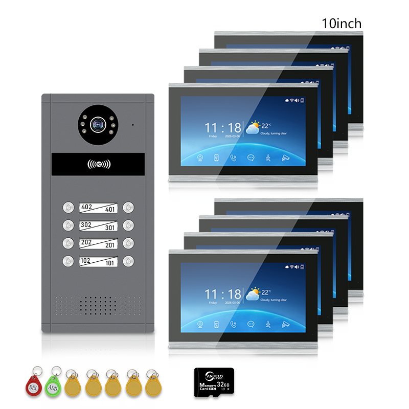 XiVision 7/10inch WiFi Multi-Family Video Intercom System, Tuya Smart App Remote Unlock, 1080P Infrared Night Vision Doorbell Intercom with Indoor Monitor, IP65 Waterproof, Card Access, Two-Way Audio