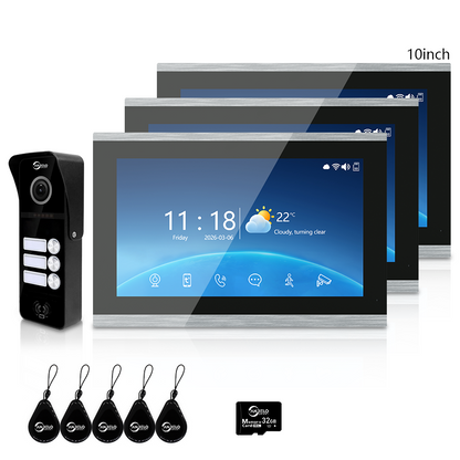 XiVision 2/3/4 Family WiFi Video Intercom Doorbell System, 1080P 148° Wide Angle IR Night Vision, Tuya Smart App Remote Unlock, 7/10 Inch Touch Monitor, Motion Detection, RFID Card Access