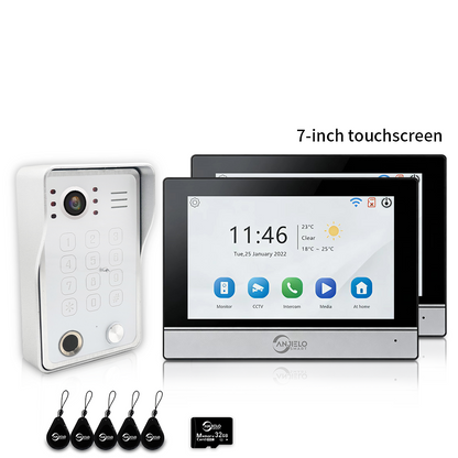 XiVision 4-Wire WiFi Video Intercom System Tuya Smart 5-in-1 Access, 7/10 Inch Touch Screen Video Doorbell with Fingerprint Password RFID App Unlock