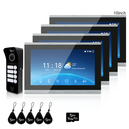 XiVision 2/3/4 Family WiFi Video Intercom Doorbell System, 1080P 148° Wide Angle IR Night Vision, Tuya Smart App Remote Unlock, 7/10 Inch Touch Monitor, Motion Detection, RFID Card Access