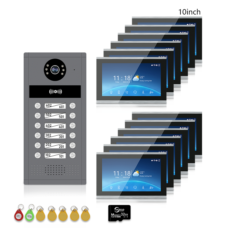 XiVision 7/10inch WiFi Multi-Family Video Intercom System, Tuya Smart App Remote Unlock, 1080P Infrared Night Vision Doorbell Intercom with Indoor Monitor, IP65 Waterproof, Card Access, Two-Way Audio