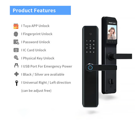 XiVision Tuya Smart Door Lock with Visual Doorbell Camera - Remote Unlock, Fingerprint & Auto Surveillance | All-in-One Home Security