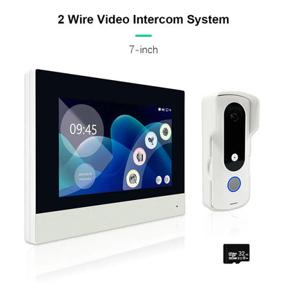 Anjielo 2-wire video doorbell intercom system 7 inch touch screen with night vision camera doorbell phone two-way intercom for home security