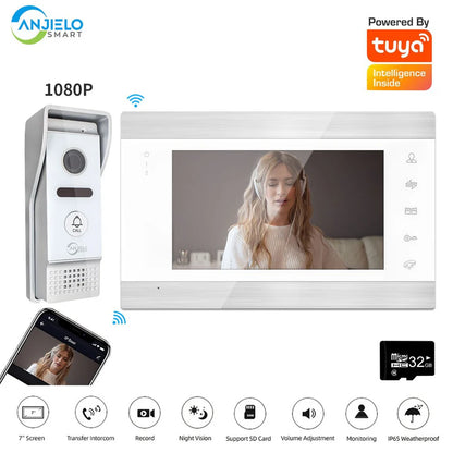 XiVision 7Inch 1080P Wired Home Video Intercom System Wifi Smart Tuya Video Door Phone Doorbell Camera for Apartment IR Camera
