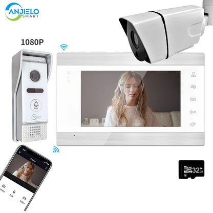 XiVision 7Inch 1080P Wired Home Video Intercom System Wifi Smart Tuya Video Door Phone Doorbell Camera for Apartment IR Camera