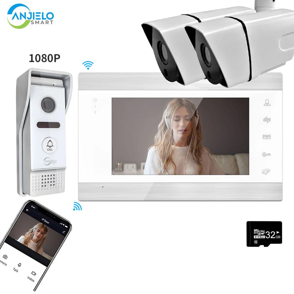 XiVision 7Inch 1080P Wired Home Video Intercom System Wifi Smart Tuya Video Door Phone Doorbell Camera for Apartment IR Camera