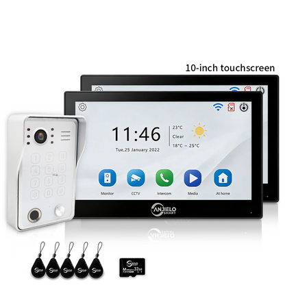 XiVision 4-Wire WiFi Video Intercom System Tuya Smart 5-in-1 Access, 7/10 Inch Touch Screen Video Doorbell with Fingerprint Password RFID App Unlock
