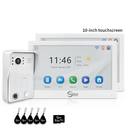 XiVision 4-Wire WiFi Video Intercom System Tuya Smart 5-in-1 Access, 7/10 Inch Touch Screen Video Doorbell with Fingerprint Password RFID App Unlock