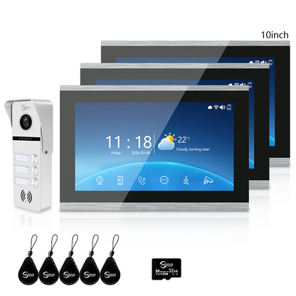 XiVision 2/3/4 Family WiFi Video Intercom Doorbell System, 1080P 148° Wide Angle IR Night Vision, Tuya Smart App Remote Unlock, 7/10 Inch Touch Monitor, Motion Detection, RFID Card Access