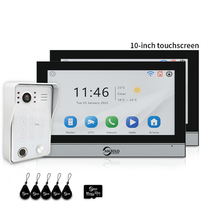 XiVision 4-Wire WiFi Video Intercom System Tuya Smart 5-in-1 Access, 7/10 Inch Touch Screen Video Doorbell with Fingerprint Password RFID App Unlock