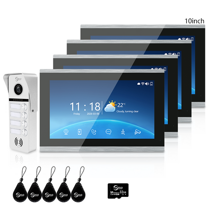 XiVision 2/3/4 Family WiFi Video Intercom Doorbell System, 1080P 148° Wide Angle IR Night Vision, Tuya Smart App Remote Unlock, 7/10 Inch Touch Monitor, Motion Detection, RFID Card Access