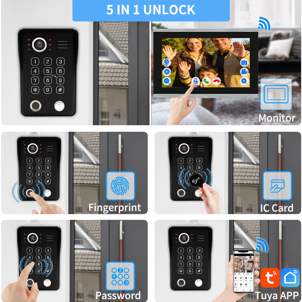 XiVision 1080P Tuya Smart WiF Video Door phone Doorbell Camera with RFID Card unlcok Fingerprint and Passcode unlock for the Apartment Intercom System for Home Villa