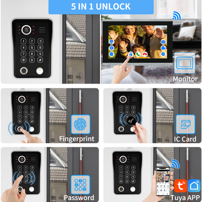 XiVision 1080P Tuya Smart WiF Video Door phone Doorbell Camera with RFID Card unlcok Fingerprint and Passcode unlock for the Apartment Intercom System for Home Villa