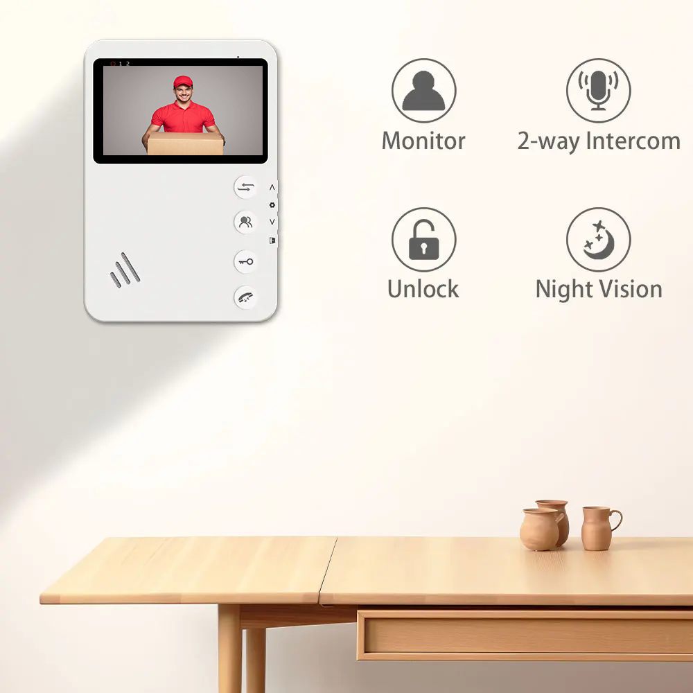 4.3 Inch Monitor Wired Door Phone  Metal Doorbell Video Intercom System with Waterproof  Night Vision for Home Apartment Security