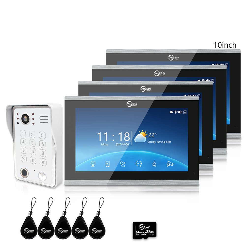 4-Wire Tuya Smart Video Intercom Doorbell, 5-in-1 Unlock, IP65 Waterproof 1080P 148° Night Vision Door Phone, Motion Detection, Digital Photo Frame & Background Music for Villa Home Apartment