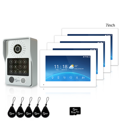 XiVision 7/10 Inch Password phone Fingerprint Card Video Intercom Doorphone Touch Screen with Wired Doorbell 1080P 148° interfone